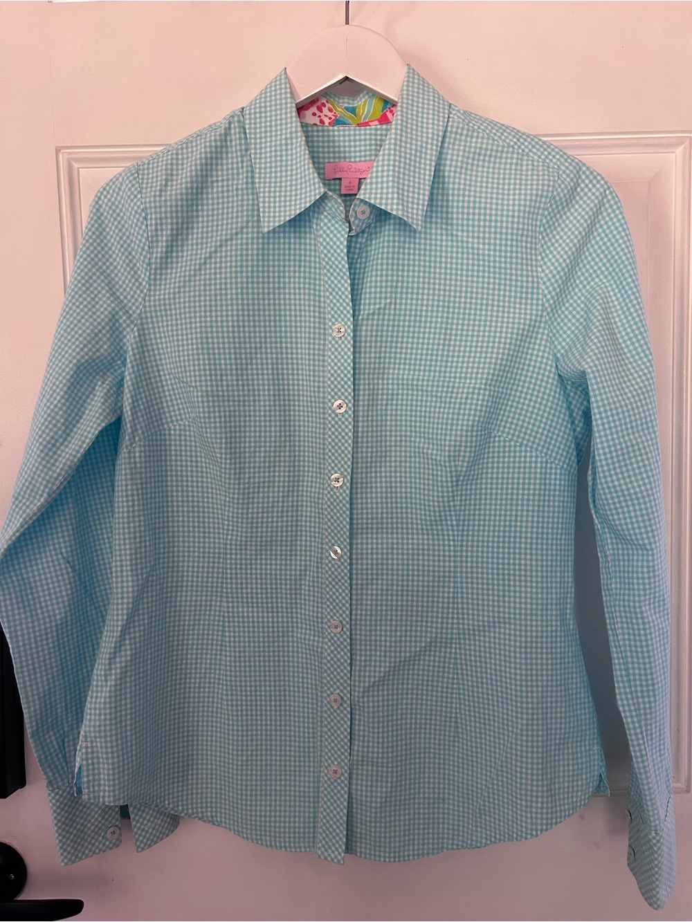 Lilly Pulitzer Aqua Gingham Button-Down Shirt
